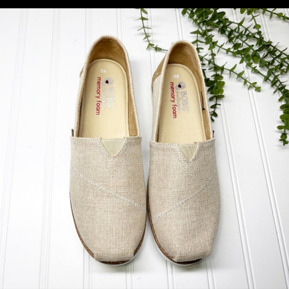 Bobs From Skechers Tan Brown & White Causal Slip-on Flats Women's Size 10